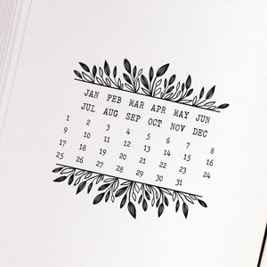 Calendar Stamp Floral Date Stamp, Perpetual Calendar Journal Stamp, Agenda Planner Stamp, Date Rubber Stamp Wildflowers Journaling Tracker
