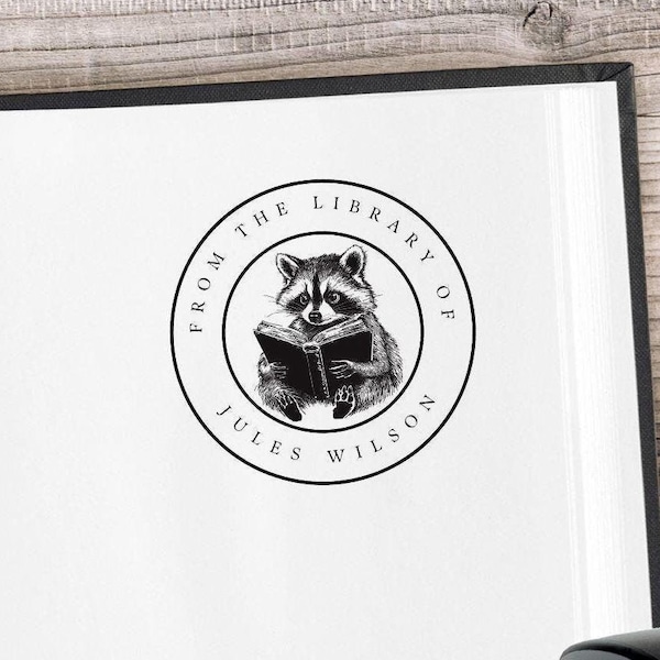 Raccoon Book Stamp For Romance Reader Name Personalized Library Stamp, Reading Raccoon Lover Gifts, Bookish Gift For Bookworm Trash Reader
