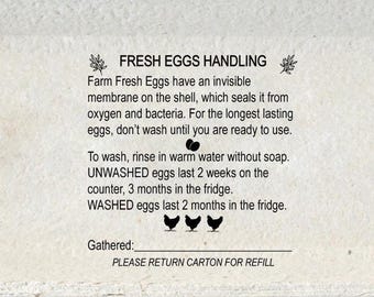 Sello de manipulación de huevos, sello de cartón de huevos, sello de instrucciones de seguridad para huevos devueltos en cartón, información sobre huevos seguros, sello de huevos frescos de granja