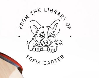Corgi Lover Gift Book Stamp Personalized Corgi Gift For Dog Mom, Dad, Custom Corgi Owner Library Stamp Corgi Ex Libris Present For Reader