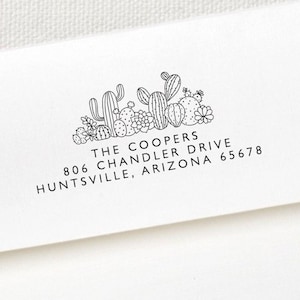 Tampon adresse Cactus Arizona Tampon adresse famille Cactus du désert Adresse de retour Cactus moderne, cadeau de pendaison de crémaillère, enveloppe de mariage sud-ouest