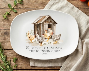 Personalized Chicken Platter Gift For New Backyard Chicken Owners We Got Chickens Custom Homesteader Serving Plate Farmhouse Kitchen Decor