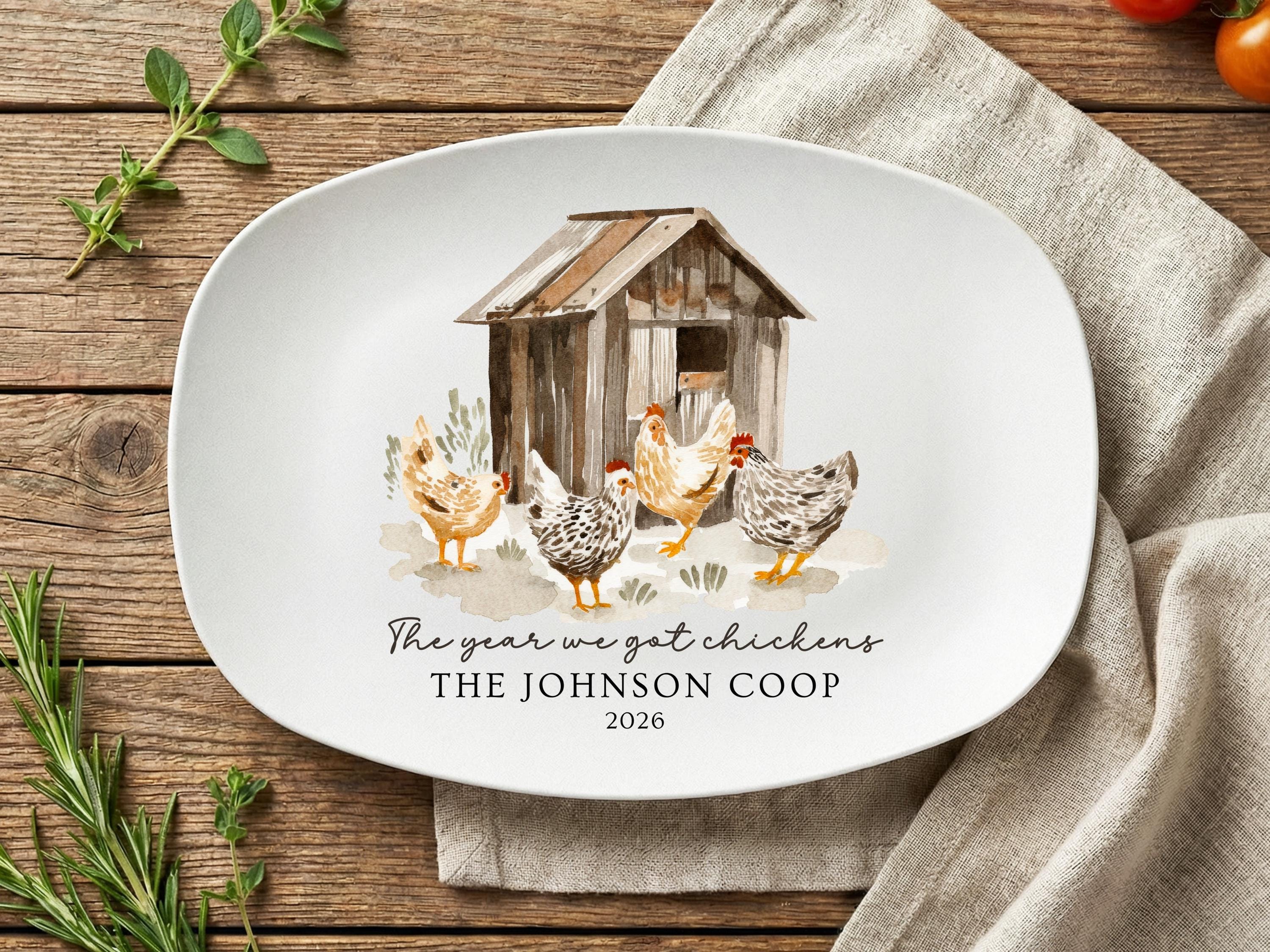 Personalized Chicken Platter Gift For New Backyard Chicken Owners We Got Chickens Custom Homesteader Serving Plate Farmhouse Kitchen Decor