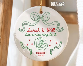 Engagement Ornament Proposal Keepsake Personalized Engaged Christmas Ornament Couple Name & Date Keepsake Engaged Gift 2026 Coquette Doodles