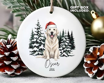 Adorno de Golden Retriever personalizado, color crema inglés, regalos dorados, adorno navideño 2026, recuerdo familiar para amantes de las mascotas blancas Golden Retriever