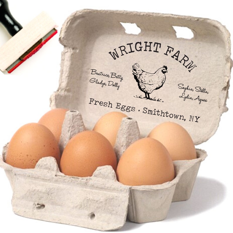 Egg Carton Stamp Custom Chicken Names Egg Cartons, Farmer Chicken Mom Gift Personalized Fresh Eggs Stamp With Farm Coop Name Husband Gift image 2