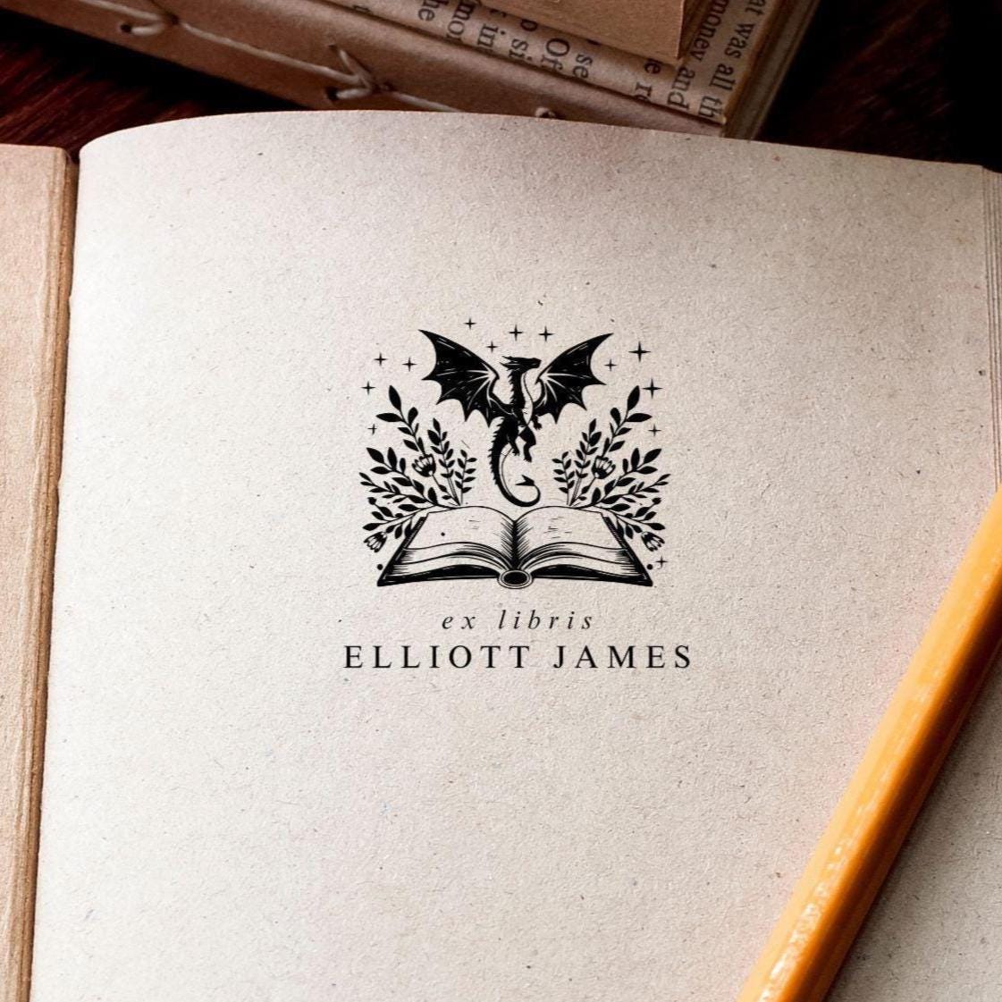 Dragon Book Stamp Custom Ex Libris Magical Dragon Library Stamp Self-Inking, Fantasy Flying Dragon Gothic Mythical Design, Dragon Lover Gift