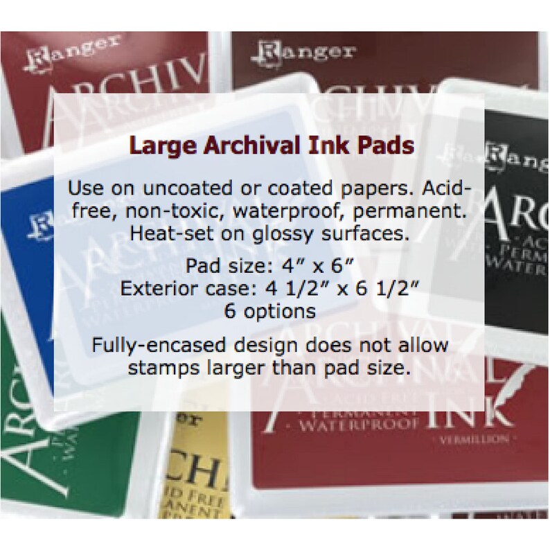 JUMBO Ink Pad 4x6 Archival Ink, 10 Colors, Oversized Stamp Ink, Ranger Non Toxic Ink, Rubber Stamp Ink, Permanent Acid Free image 4