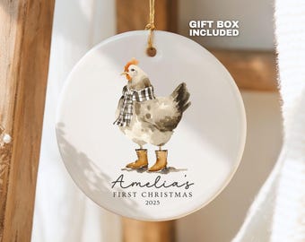 First Christmas Ornament Custom Chicken Ornament Personalized Farm Theme Baby Name Gift Farmhouse Keepsake For Chicken Lover Homestead