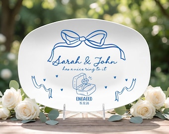 Engagement Gift Platter Coquette Custom Engaged Plate Grandmillennial Engagement Party Decor Whimsical Bridal Shower Gift, Proposal Keepsake