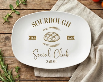 Personalized Sourdough Platter Gift Custom Bread Baker Gift Sourdough Social Club Serving Dish Cottagecore Home Maker Gift Homesteading Mom