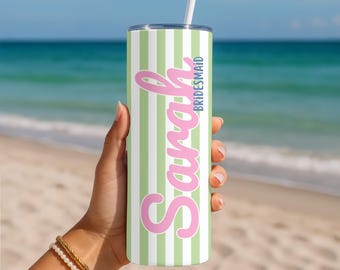 Vasos a rayas para despedida de soltera, regalos personalizados para damas de honor, vasos para viajes a la playa tropical, recuerdos para despedidas de soltera de fin de semana.