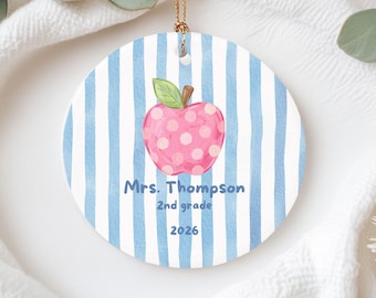 Adorno para maestra de segundo grado, regalo personalizado para maestra de segundo grado, adorno navideño de manzana, regalo de agradecimiento para maestras de aula de regreso a clases