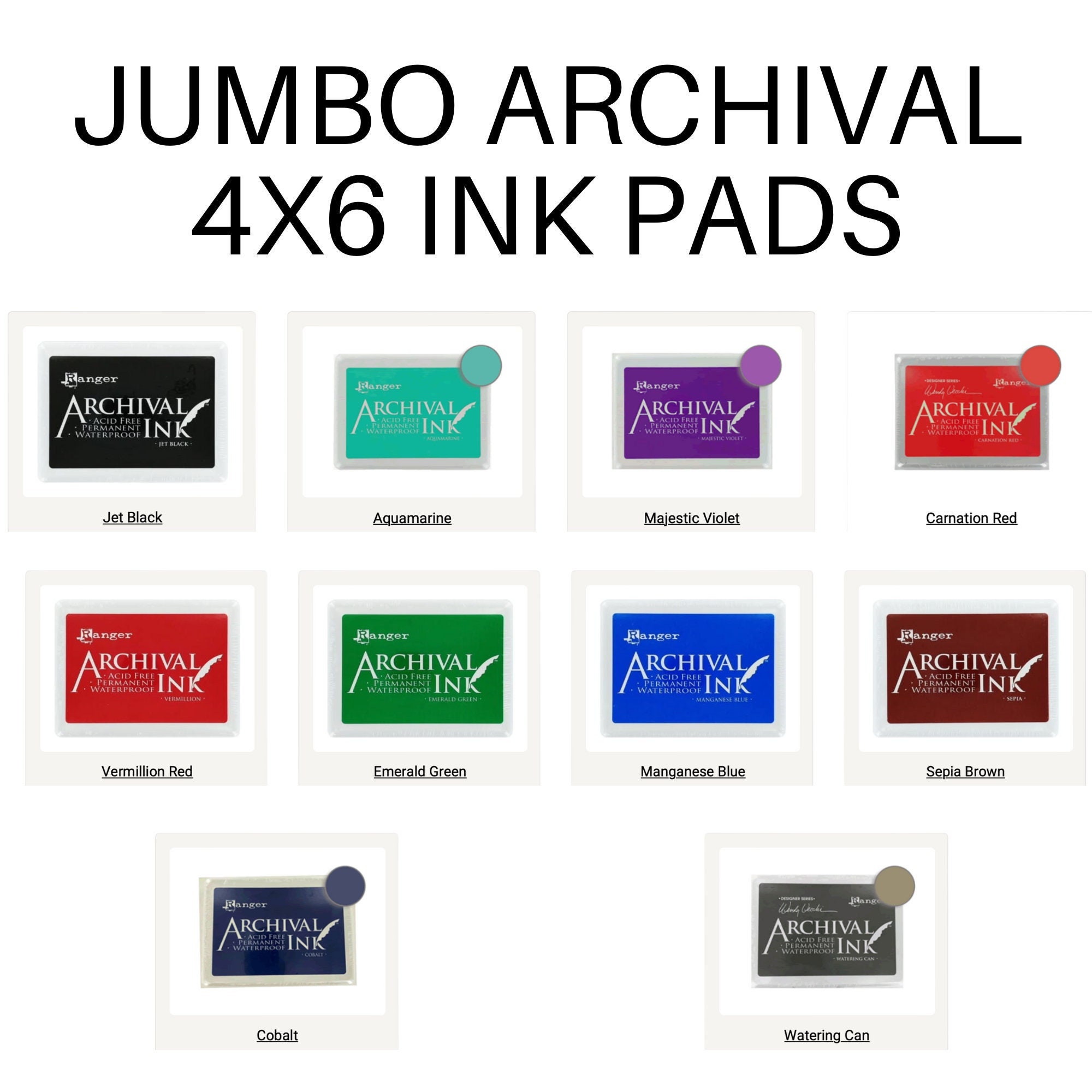 JUMBO Ink Pad 4x6 Archival Ink, 10 Colors, Oversized Stamp Ink, Ranger Non  Toxic Ink, Rubber Stamp Ink, Permanent Acid Free -  Finland