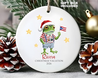 Adorno de Puerto Rico Vacaciones navideñas familiares en Puerto Rico Recuerdo de la rana coquí Navidad tropical Idea de regalo para viaje a Puerto Rico