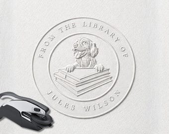 Golden Retriever Dog Book Embosser Stamp Gift For Dog Mom, Dad, Custom Retriever Library Stamp Library Embosser Personalized Ex Libris Gift