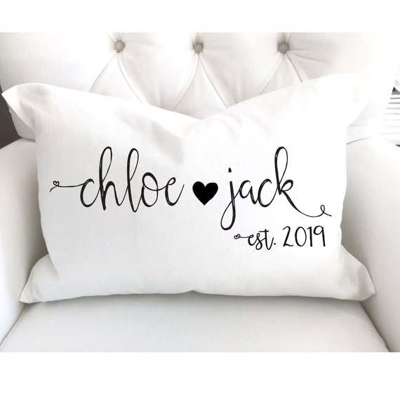 Personalized Couples Wedding Gifts, Wedding Heart Pillows, Just Married Gifts, Established Date Rustic Bridal Shower Idea For Bride, Lumbar Il_570xn