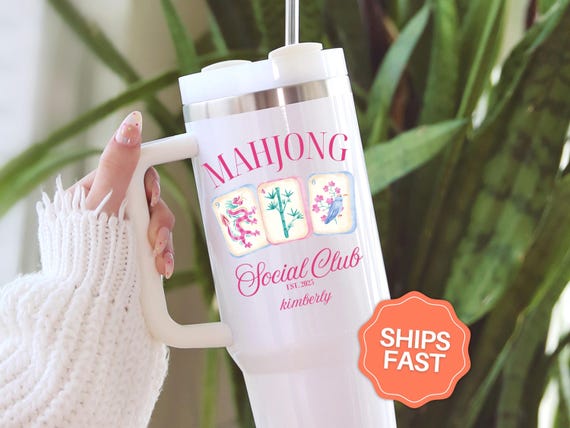 Mahjong Cup Custom Mahjong Social Club Tumbler Gift For Mahjong Player, Mahjong Lover Travel Mug 40oz, Mahjong Hostess Gift Mahjong Party