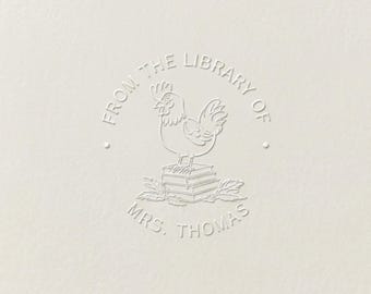 Chicken Book Embosser Custom Library Stamp From the Library Hen Ex Farmhouse Book Lover Gift, Personalized Chicken Owner Gift Chicken Mom