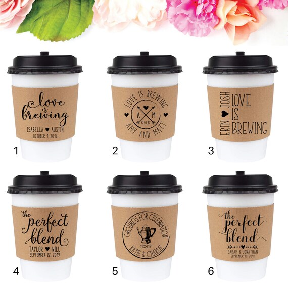 Wedding Coffee Sleeves Stamp | DIY Wedding Decor | Bridal Tea Party Favor | Breakfast, Brunch, Rehearsal Coffee Favor | Love Is Brewing Il_570xn