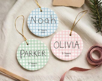 Adorno con nombre escrito a mano personalizado para niños, regalo para mamá, papá, abuelos, recuerdo familiar, nombre de niño pequeño, regalo único de Navidad