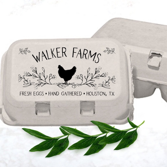 Custom Egg Carton Stamp Urban Homestead Backyard Chicken Coop, Hand Gathered Fresh Eggs Botanical Farm Logo, Personalized Egg Carton Label
