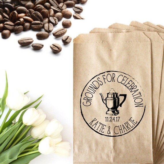 Coffee Wedding Favors, Grounds For Celebration Stamp, DIY Wedding Decor, Coffee Bean Favor Bag, Retro Vintage Bridal Shower Gifts For Guests Il_570xn