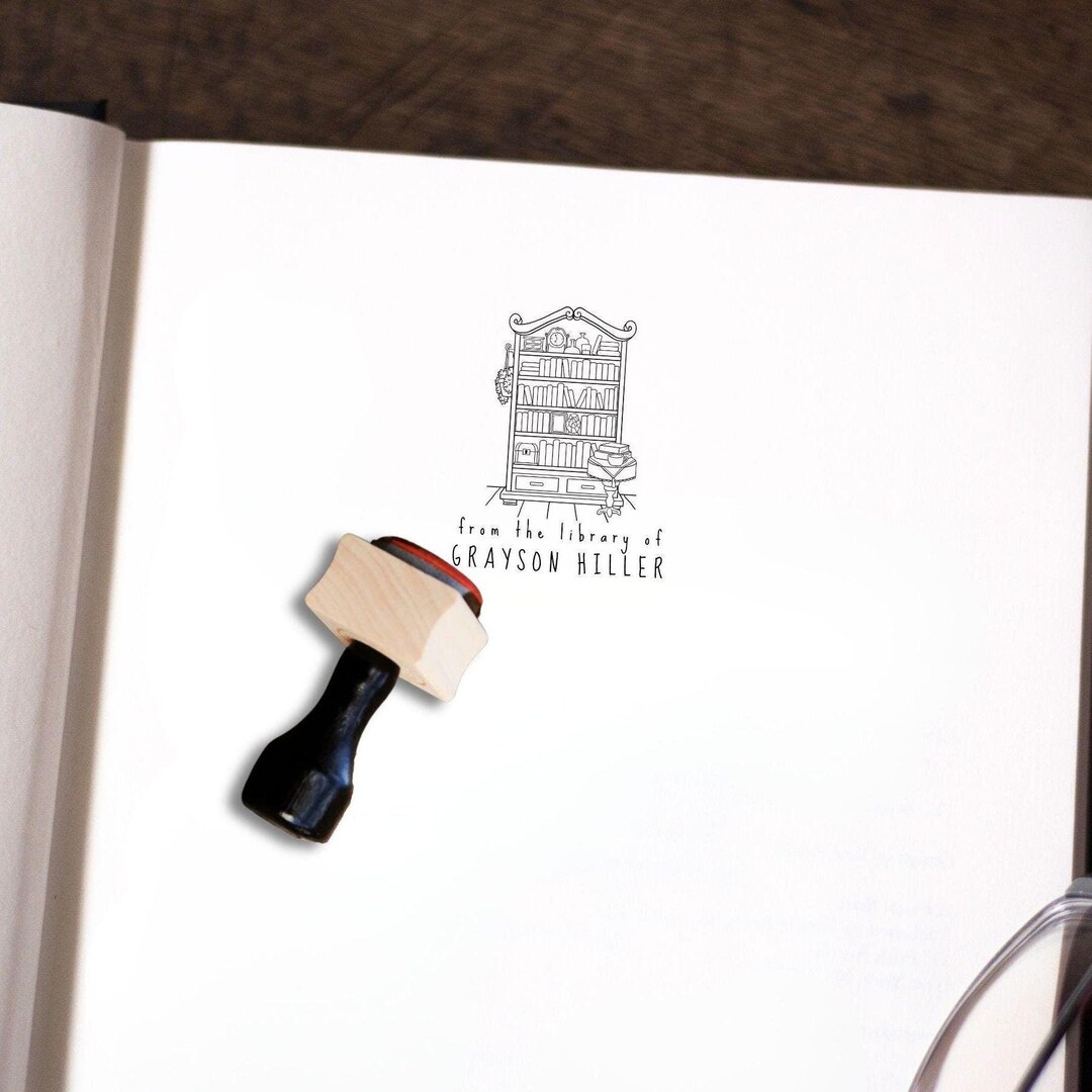 Book Stamp Bookshelf Custom Library Stamper Book Stack Book Rows With