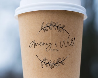 Coffee Sleeve Stamp Custom Wedding Stamp For Coffee Favors, Bride Groom Names Date, Bridal Shower Decor, Reception Coffee Engagement Party