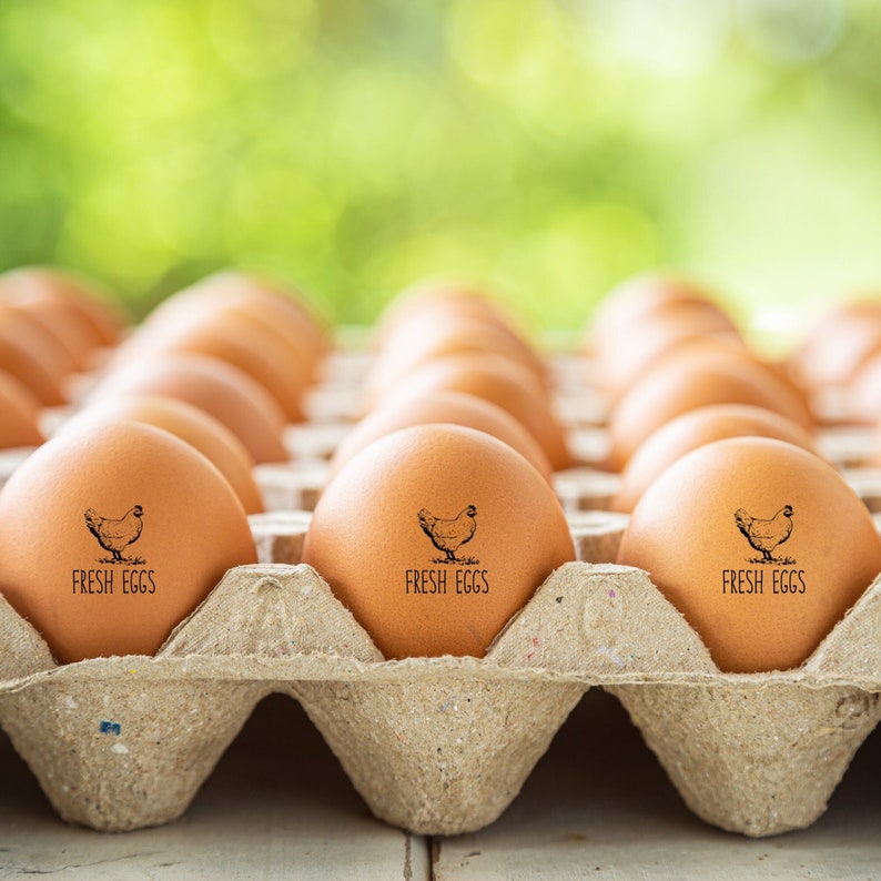 May include: A carton of brown eggs with the words 'FRESH EGGS' stamped on each egg. The carton is made of cardboard and has a white background. The eggs are arranged in a grid pattern.