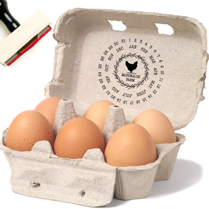Custom Egg Carton Stamp, Egg Date Stamp, Custom Egg Cartons Farm Stamp, Calendar Stamper Date Laid, Egg Packaging Supply, Farmers Market Tag image 1