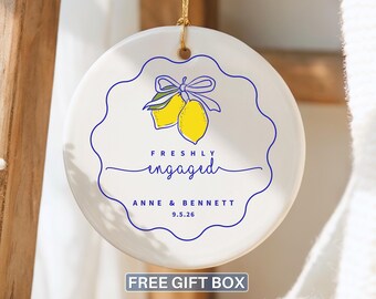 Lemon Engagement Party Favor Just Engaged Ornament Freshly Engaged Gift Personalized Proposal Party Keepsake Italy Lemon Decor Bride To Be