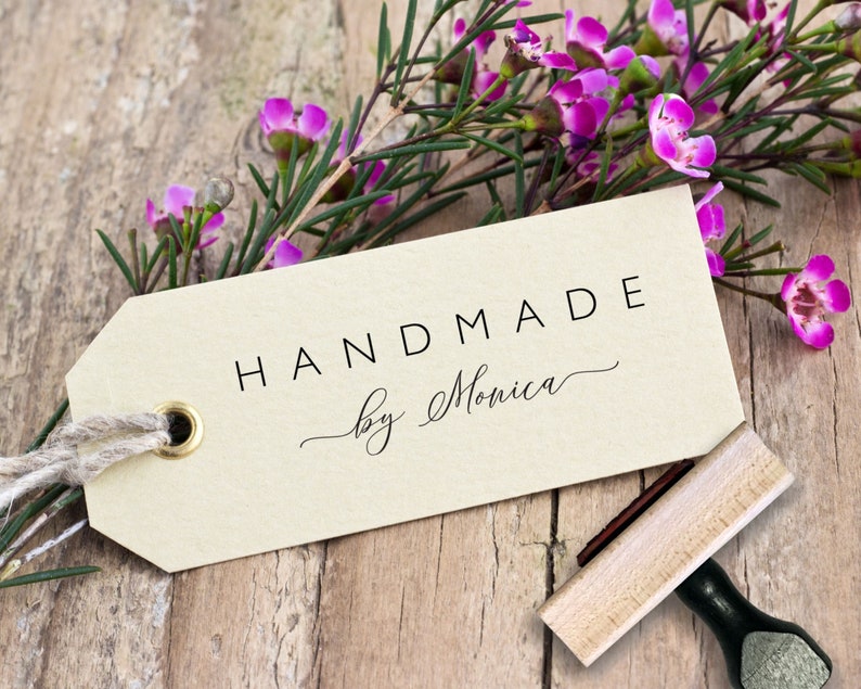 Handmade By Stamp Custom Rubber Stamp Calligraphy Handmade Tags Small Business Stamp, Etsy Seller Gift Tag, Made By, Made For You Crafter afbeelding 4