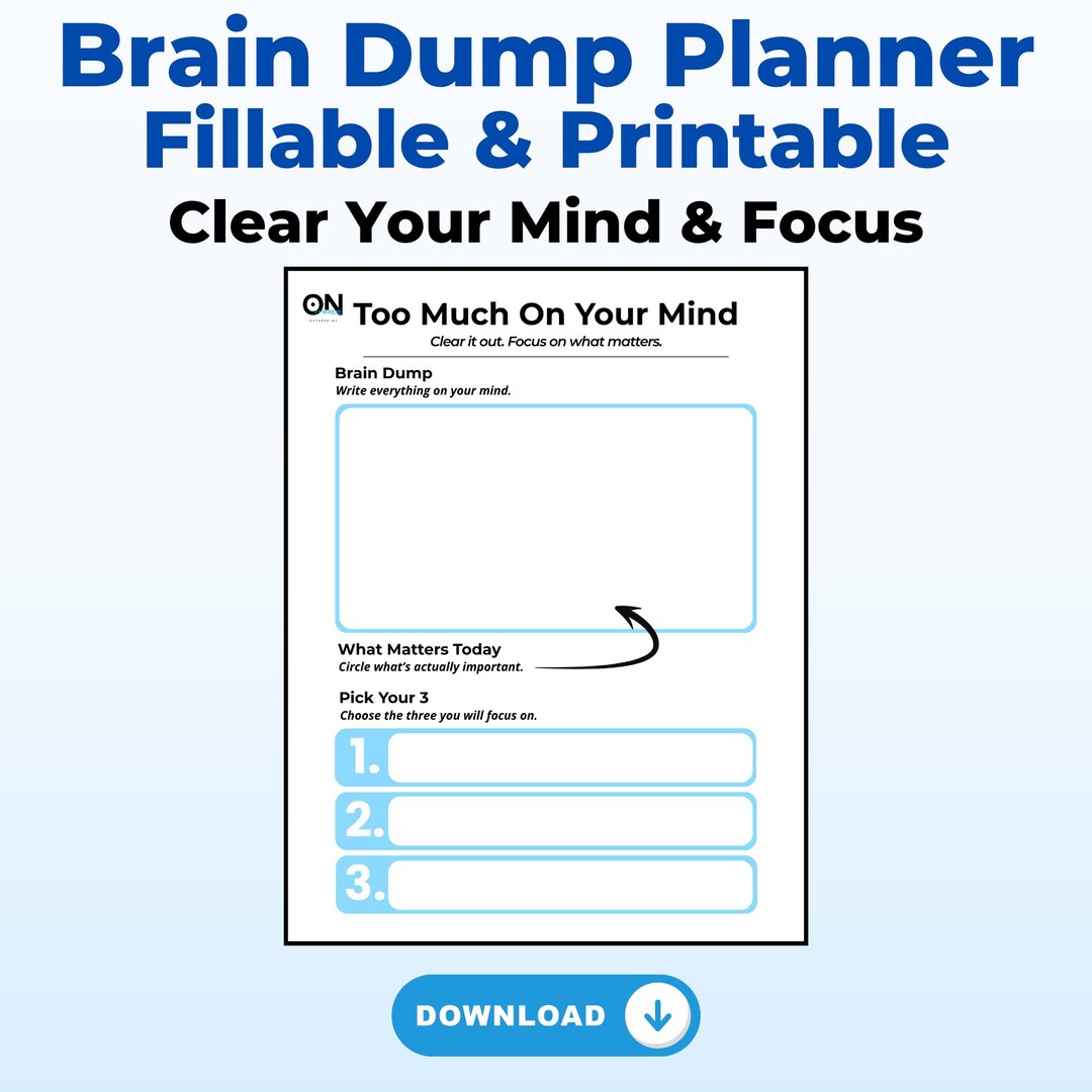 Brain Dump Planner Fillable & Printable | Clear Your Mind Focus System ...