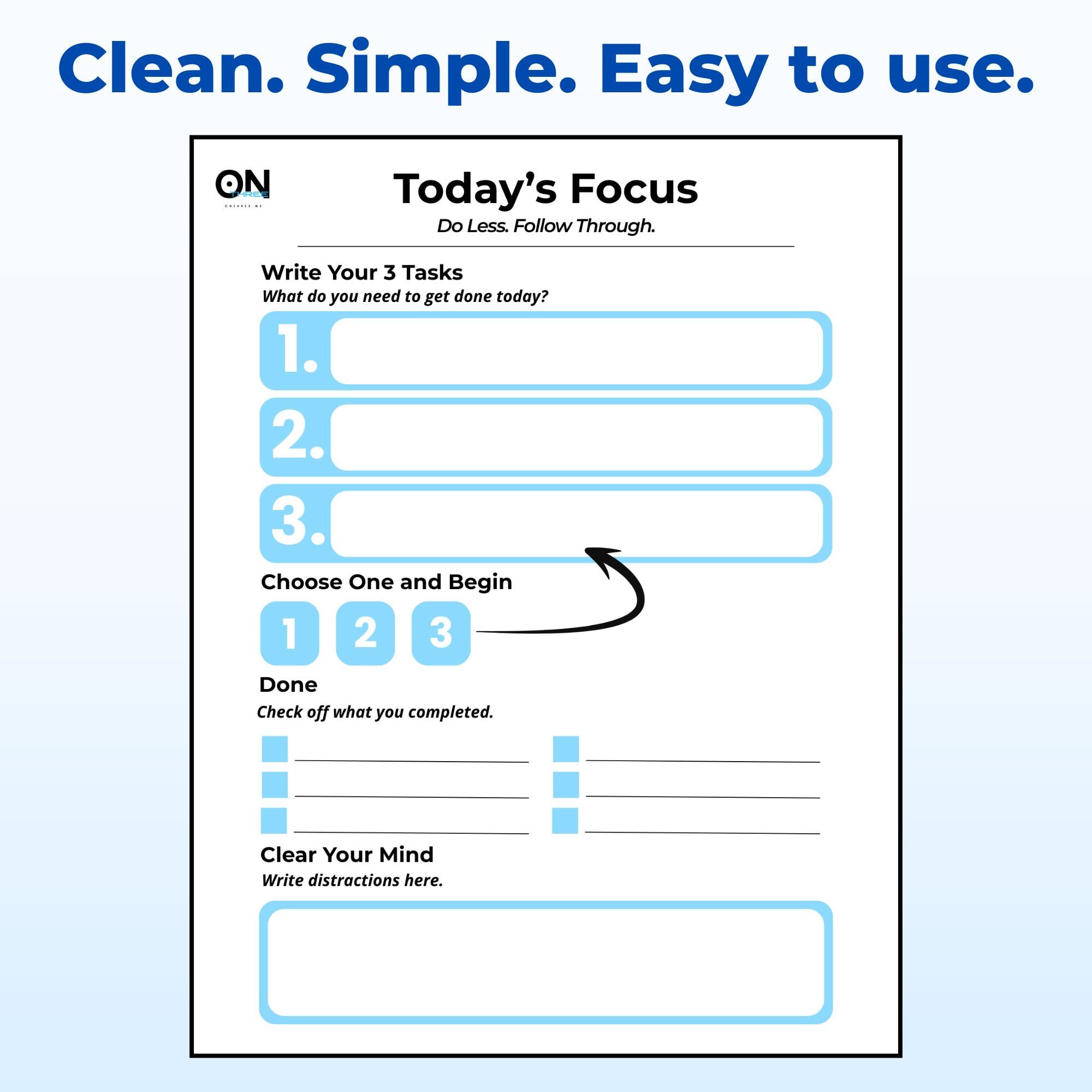 ADHD Daily Planner Fillable & Printable | Simple 3 Task System | Focus ...