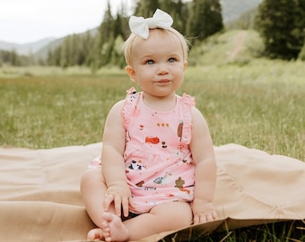 SALE-Farm Ruffle Dress + Bloomer SET (Organic Cotton)-Super Soft, Comfy, Cute, Eco-friendly