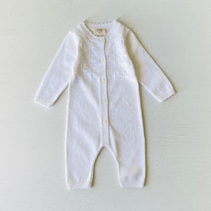 Milan White Pointelle & Button Sweater Knit Jumpsuit (Organic) Super Soft, Comfy, Cute, Eco-friendly