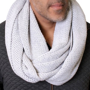 Men's Knit Infinity Scarf 8 Colors, 100% Organic Cotton, Super Soft, Lightweight, Chunky, Thick, Warm, Cozy, Breathable, Eco-Friendly Gray