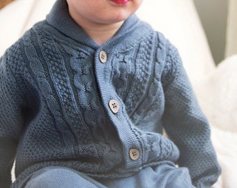 Shawl Collar Cable Knit Baby Cardigan Sweater (Organic) - 2 Colors