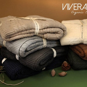 Viverano Cable Knit Throw Blanket (50&quot; x 70&quot;) 100% ORGANIC COTTON, Soft, LUX, Cozy, Comfy, Warm, All-Season, Non-Toxic, Eco-friendly