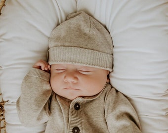 Organic Cotton Earthy Knit Round Beanie Baby Hat, Super Soft, cozy, Natural, Comfy, Eco-friendly
