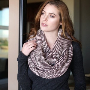 Women's RIB KNIT infinity Scarf, 100% Organic Cotton, Super Soft, Warm, Thick, Cozy, All-Season, Breathable, Eco-Friendly 8 COLORS Merlot / Beige Mix