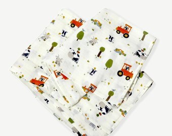 SALE-Farm Swaddle Organic Muslin, Burp cloth, Double Layer, Super Soft