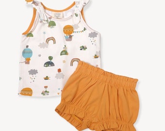 SALE-Fly Away Balloon Sleeveless Tank Top + Shorts Set (Organic Jersey)- Super Soft, Comfy, Cute, Eco-friendly