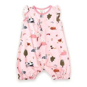 SALE-Farm Ruffle Front Short Romper- Super Soft, Comfy, Cute, Eco-friendly