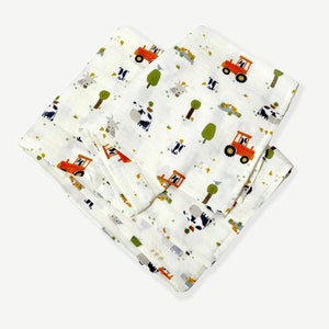 SALE-Farm Swaddle Organic Muslin, Burp cloth, Double Layer, Super Soft