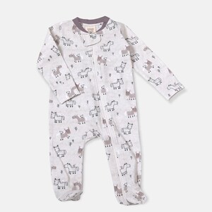 Horse & Bird Zipper Footie Coverall (Organic Cotton)Super Soft, cozy, Natural, Comfy, Eco-friendly