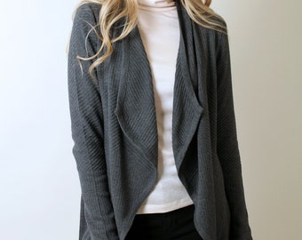 Organic Cotton Blend Knit Waterfall Cardigan, Lightweight Wrap