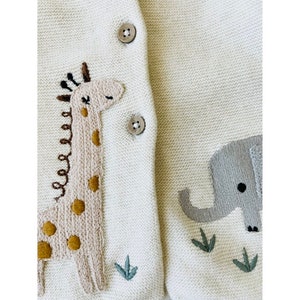 Animal Safari Embroidered Sweater Knit Cardigan Super Soft 100% Organic Cotton, Knitted, Warm, Cozy, Luxurious, Eco-Friendly image 8