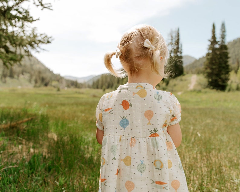 Veggie Puff Sleeve Muslin Dress Bloomer Organic MuslinSuper Soft, Comfy, Cute, Eco-friendly image 6